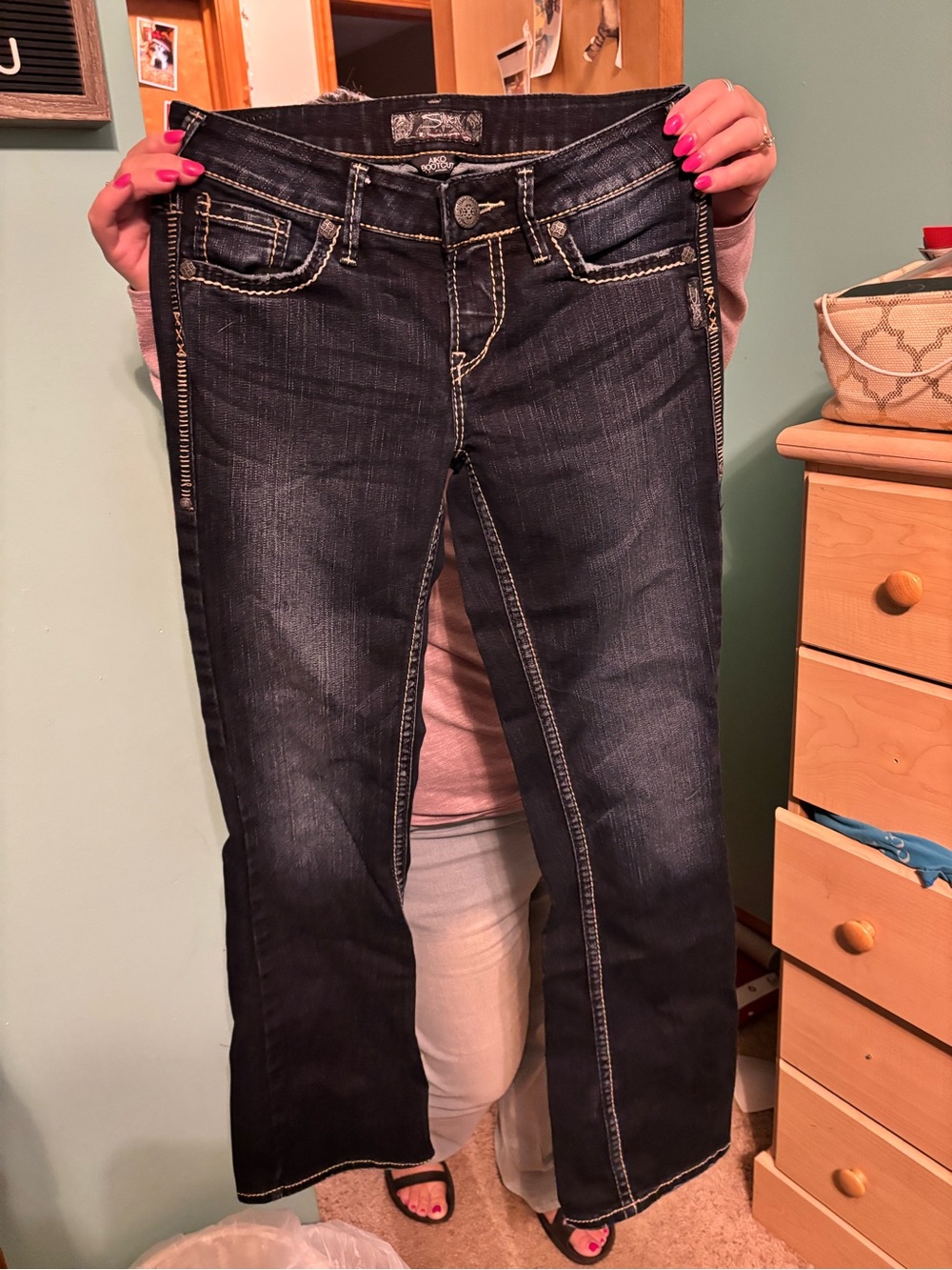 Silver Jeans Women's Dark Blue Flare Jeans with Contrast Stitching